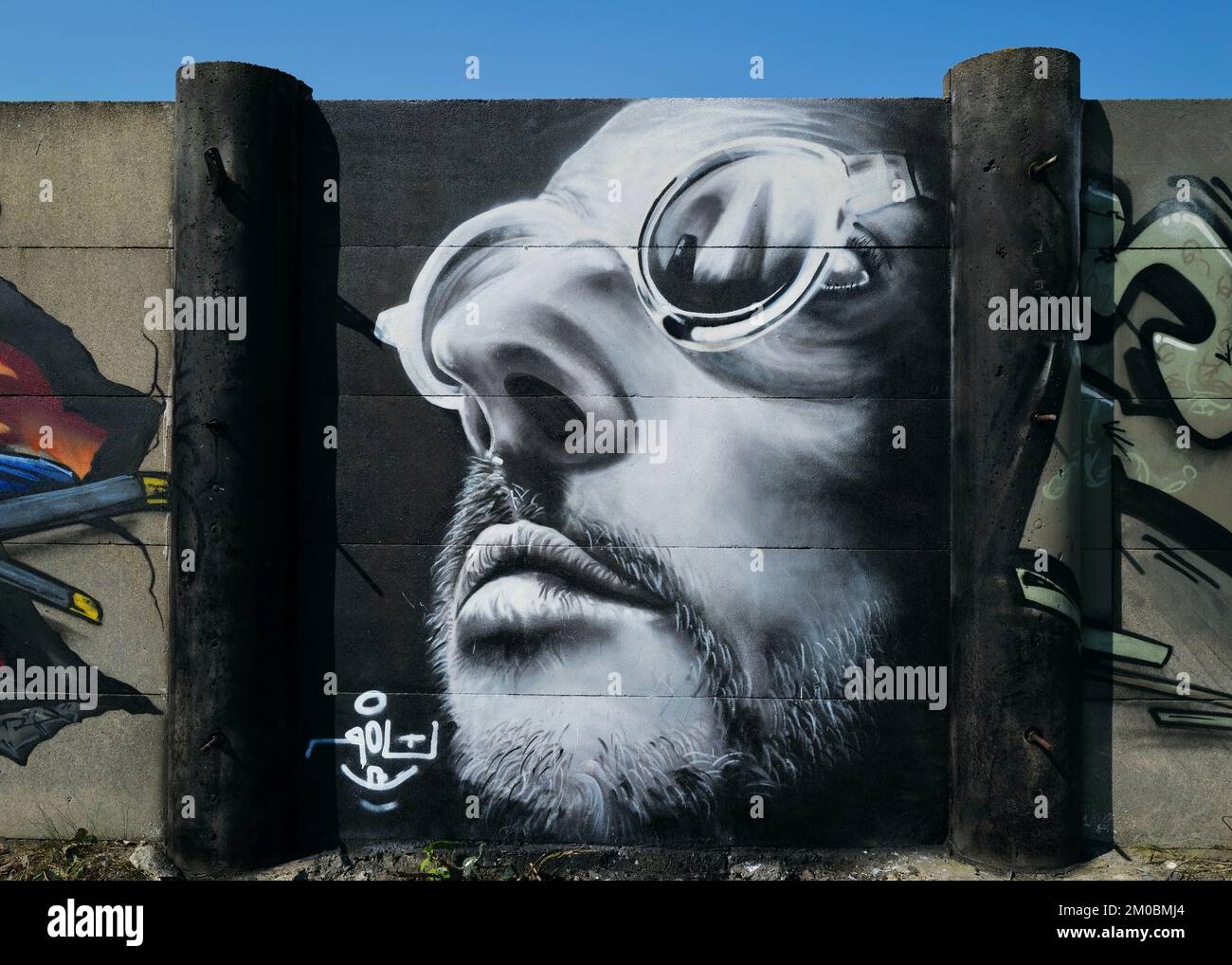 A Graffiti Mural of Leon Jean Reno from movie Stock Photo
