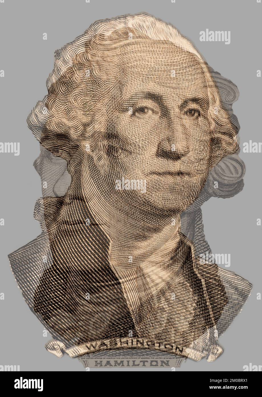Double exposure of portrait of U.S. presidents Washington and