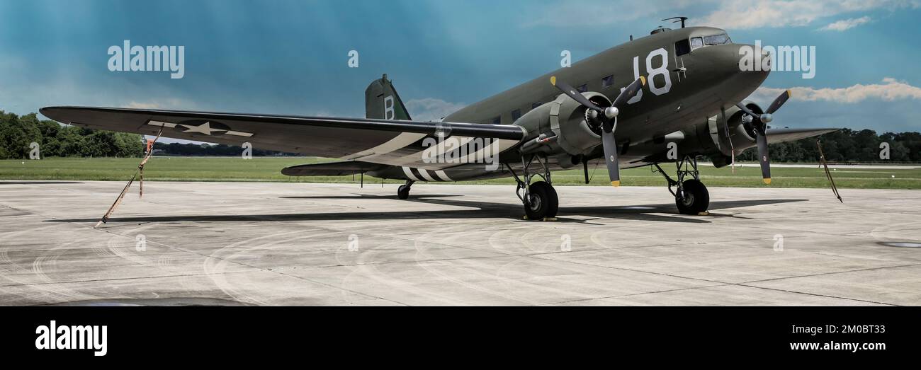 A Douglas C47 Dakota of D-Day fame at the Fantasy of Flight airfield at Polk City FL Stock Photo