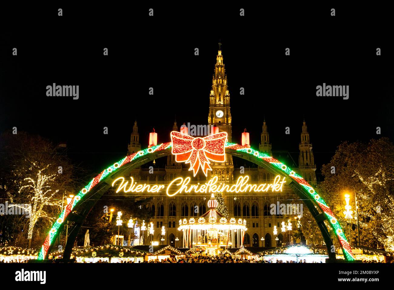 Christmas market at the Vienna City Hall in Austria. Christmas