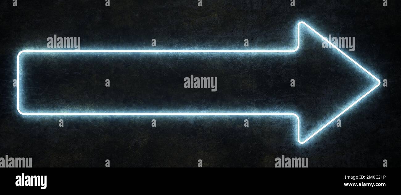 long neon arrow on black background. 3d rendering Stock Photo - Alamy