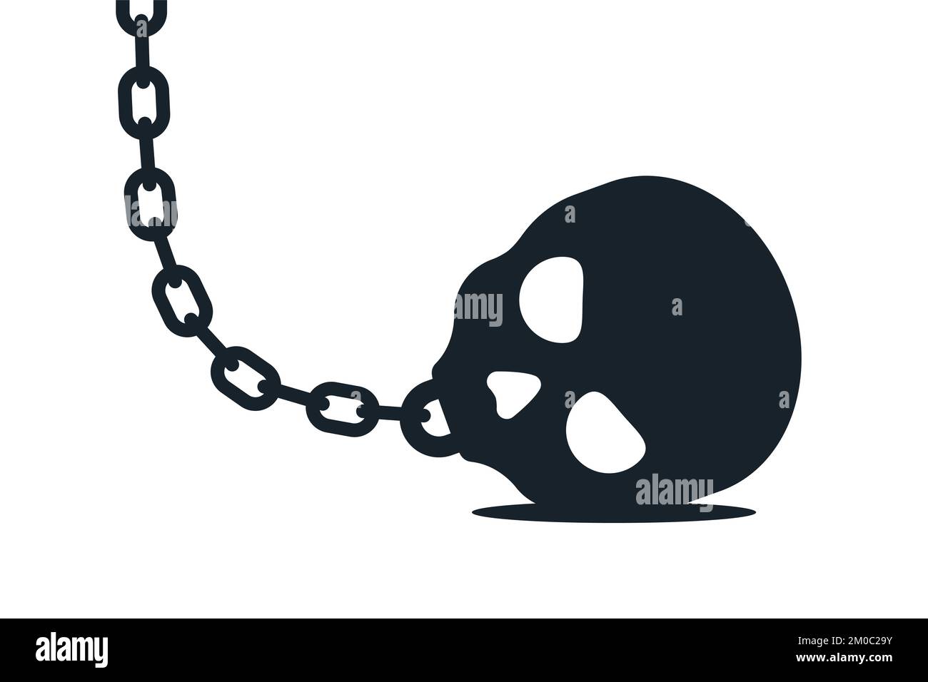 Ball and chain. Skull vector concept isolated on white background Stock