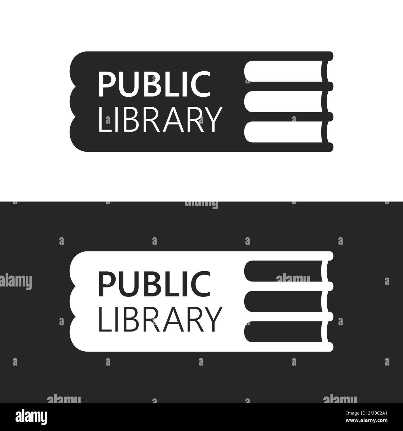 Logo with book stack for public library or book store. Vector illustration. Stock Vector