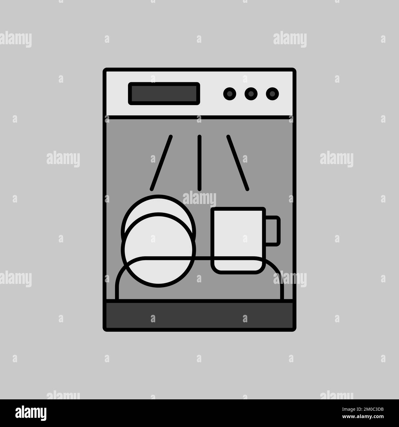 Dishwasher vector grayscale icon. Electric kitchen appliance. Graph