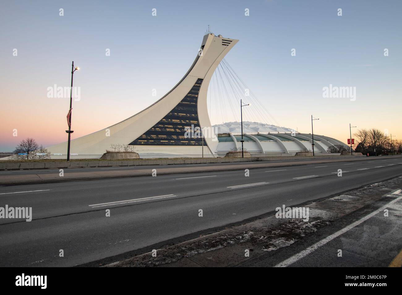 Tower and retractable roof at Olympic Stadium in Montreal, Quebec, Canada Stock Photo