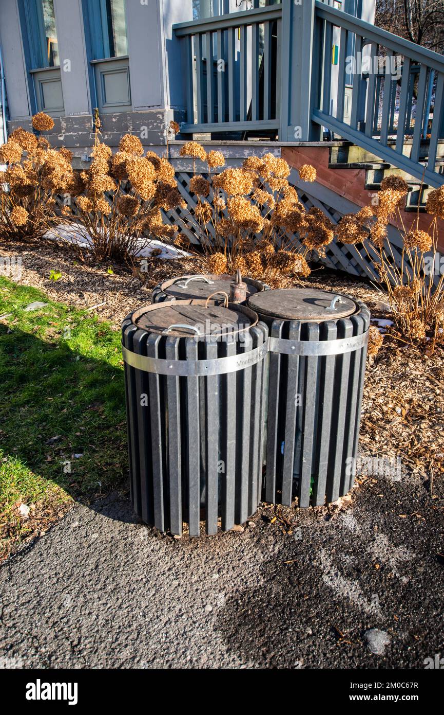 Garbage bins at the Smith House in Parc due MontRoyal in Montreal
