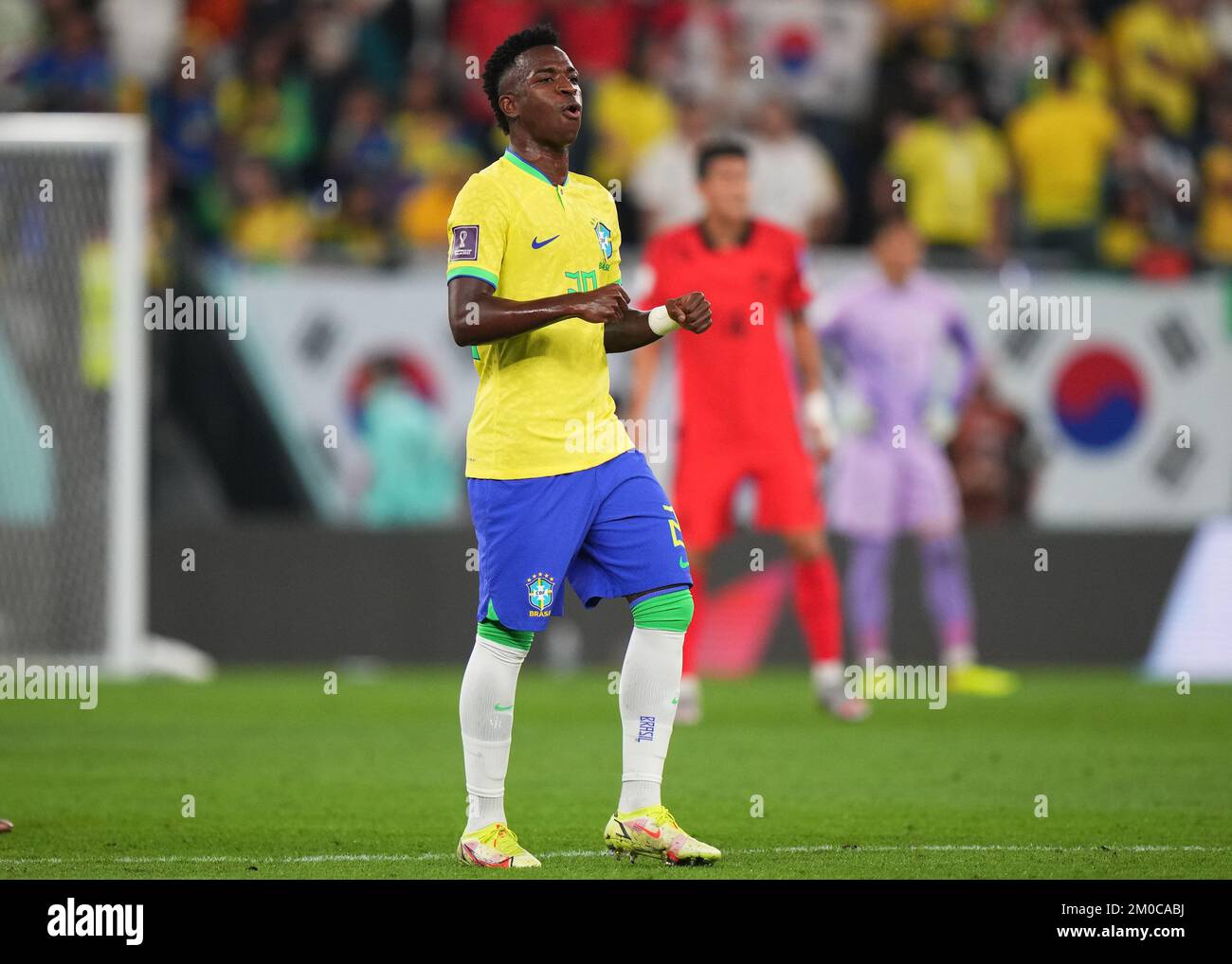 Doha, Qatar. Dec 5, 202Vinicius Junior of Brazil celebrates his goal ...