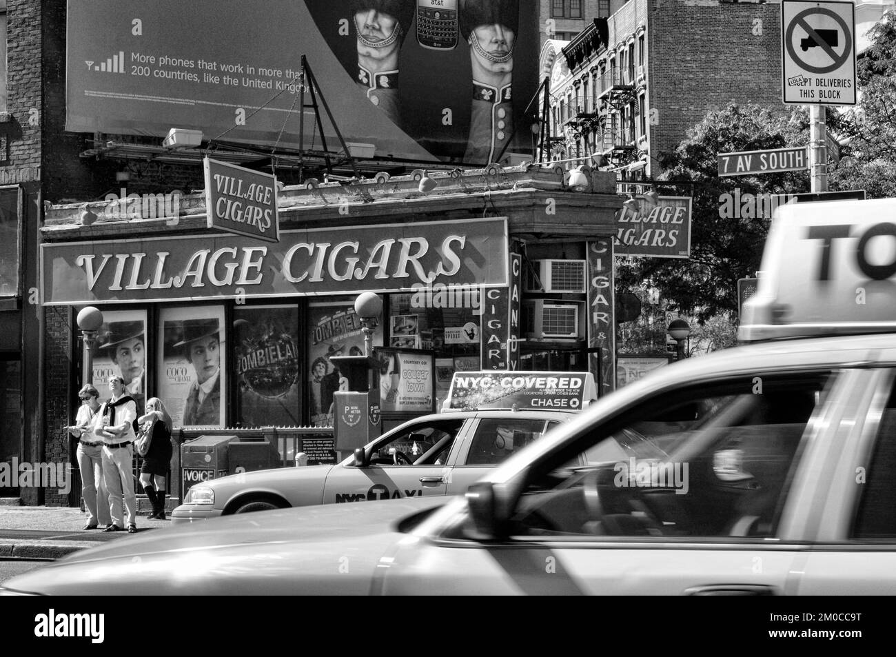 Signs at the corner of Christopher Street and Seventh Avenue in Greenwich Village, Manhattan, New York, USA Stock Photo