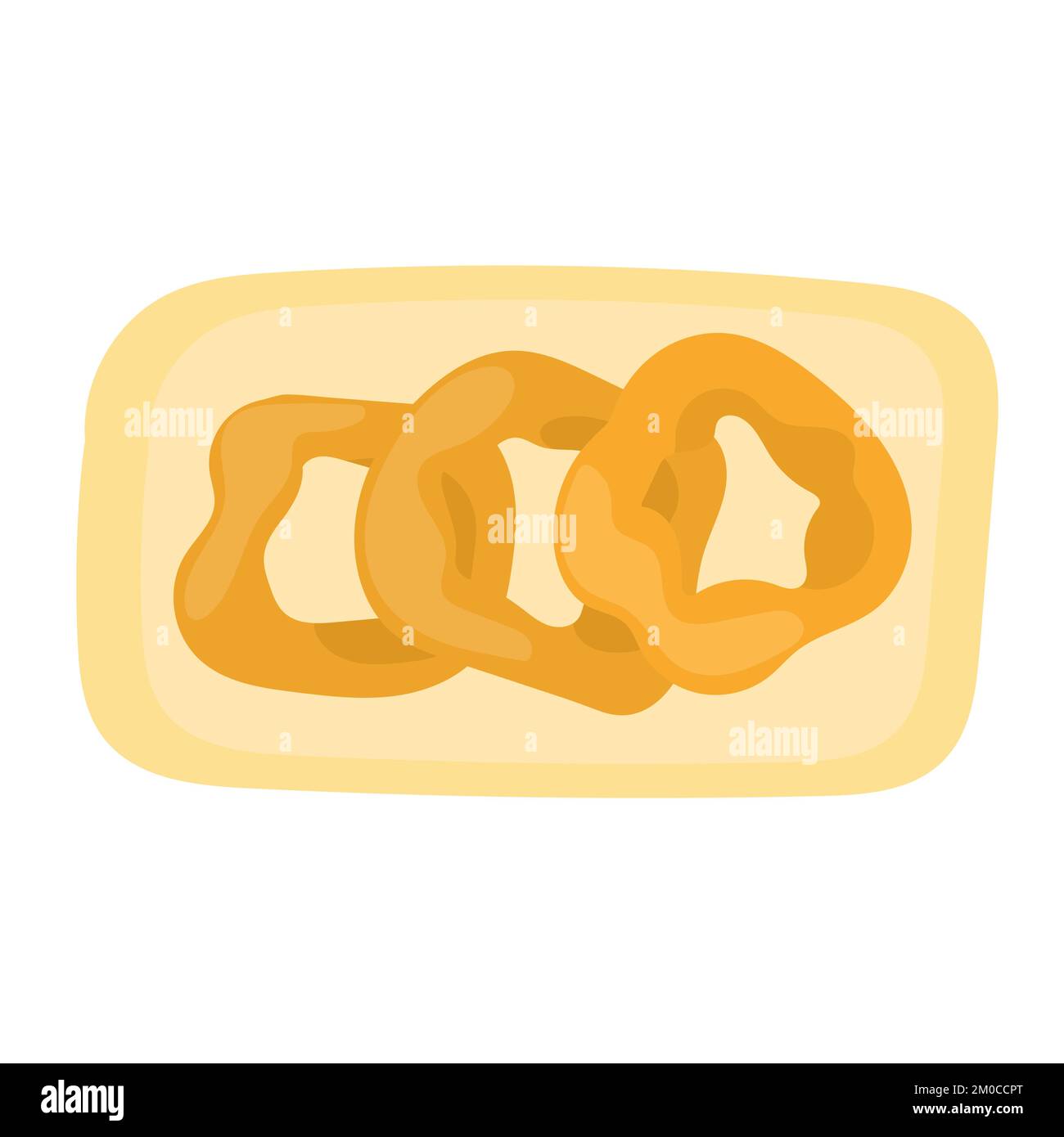 Picarones pumpkin donuts, dessert, latin american cuisine. Three donuts on a plate. National cuisine of Peru. Food illustration, vector Stock Vector