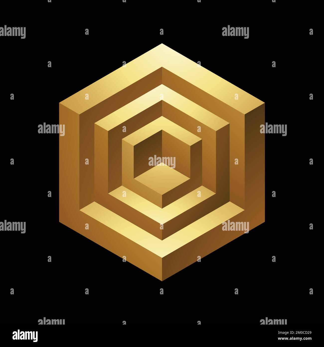 Golden Abstract 3d Hexagons on a Black Background Stock Vector