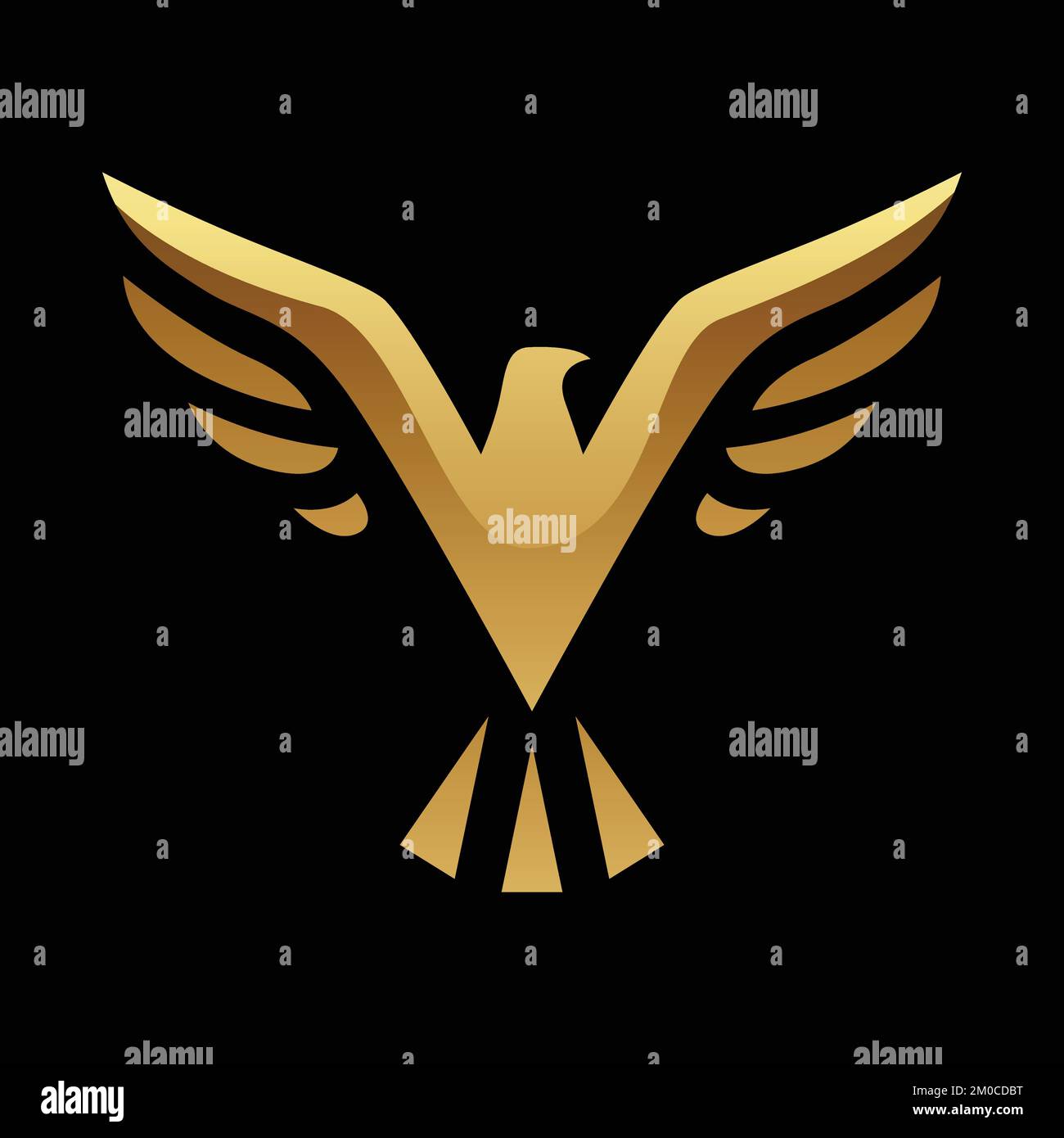 Golden Abstract Eagle with Open Wings on a Black Background Stock Vector