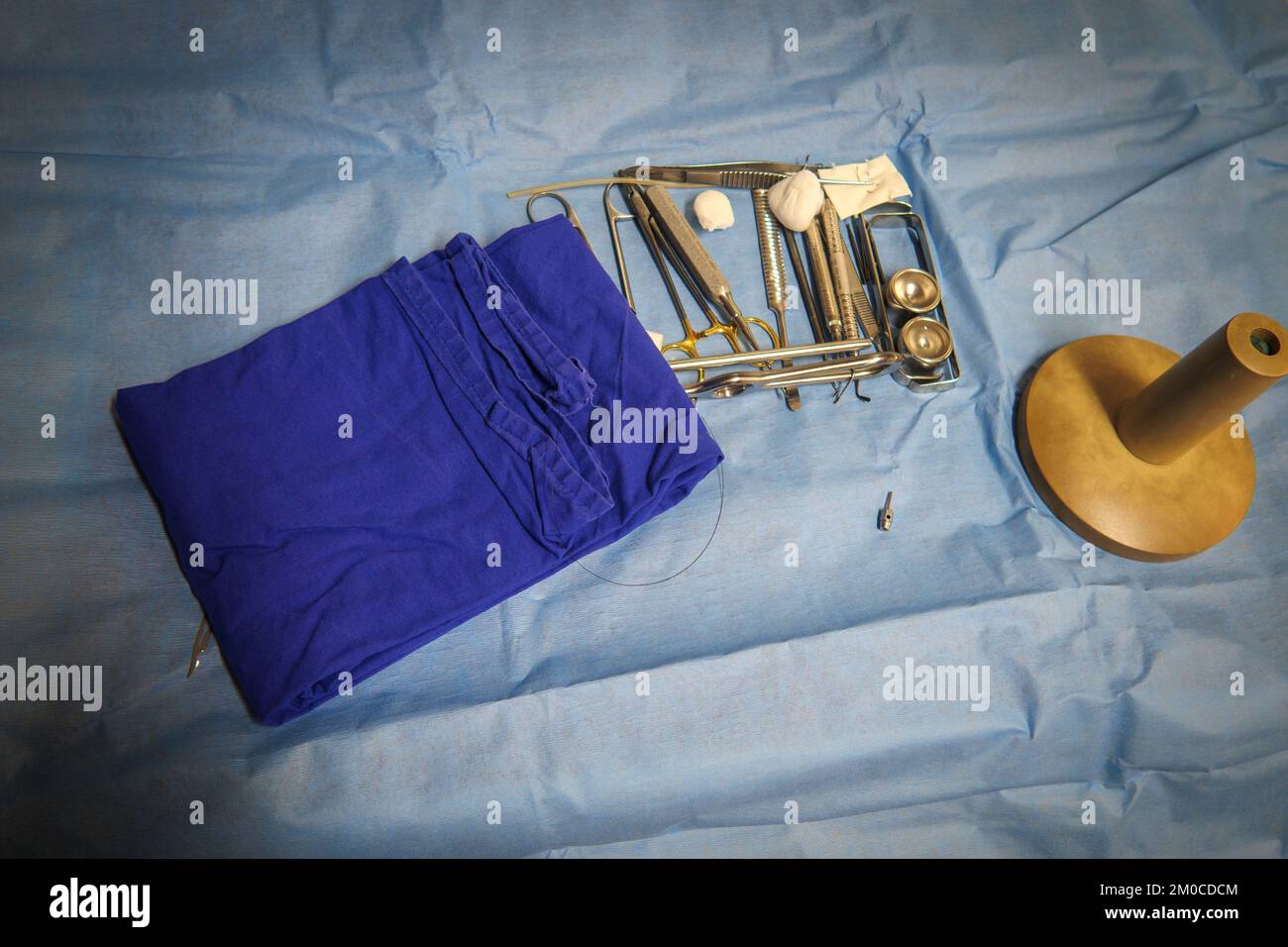 some instruments for a dental operation are lying on the operating table Stock Photo