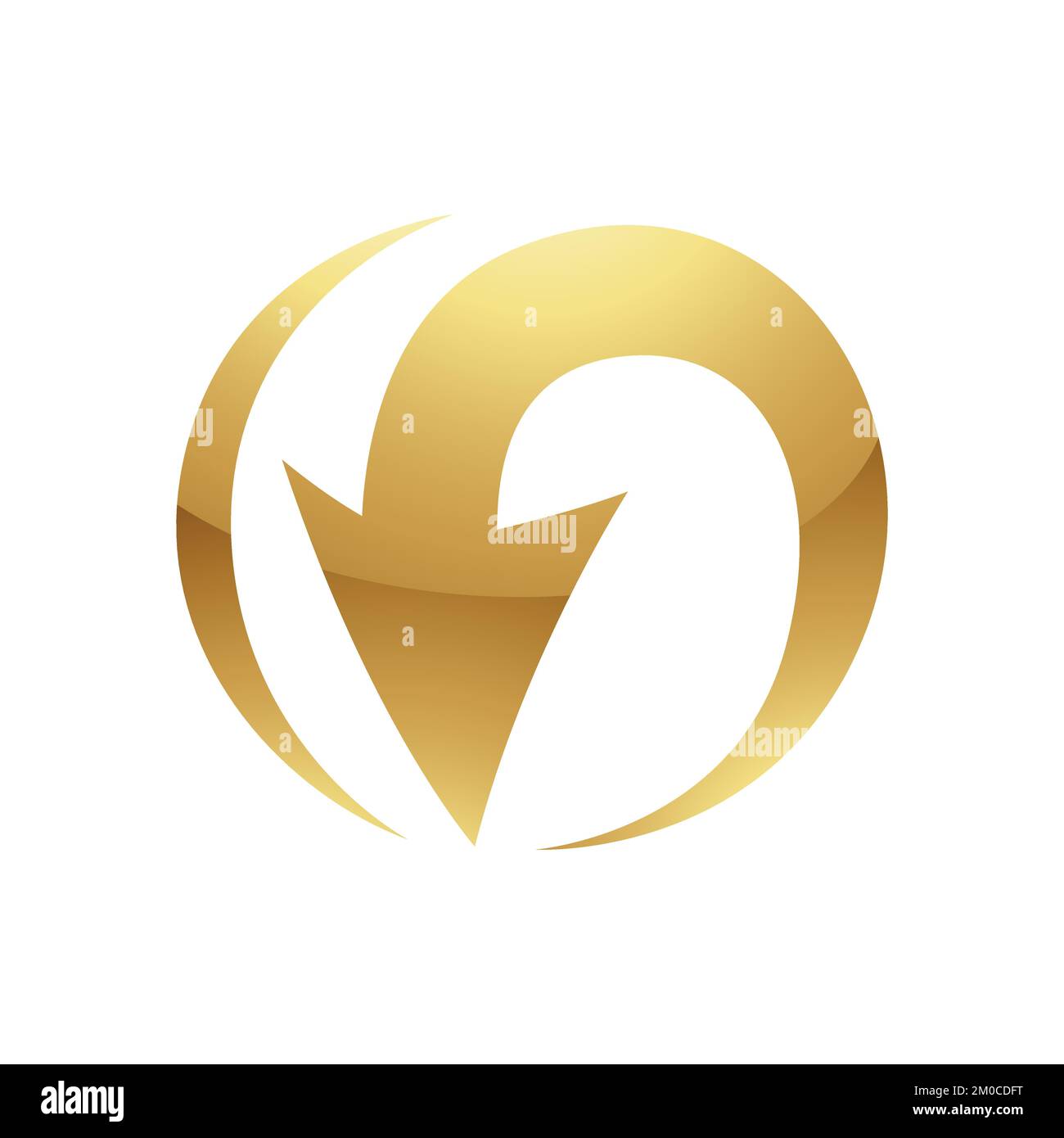Golden Abstract Round Arrow Icon on a White Background Stock Vector