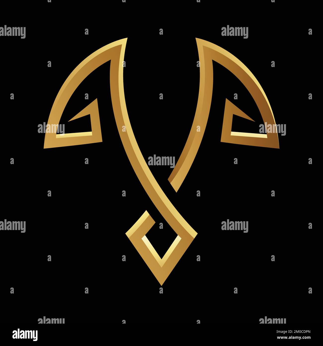 Golden Abstract Spiky Shape on a Black Background Stock Vector