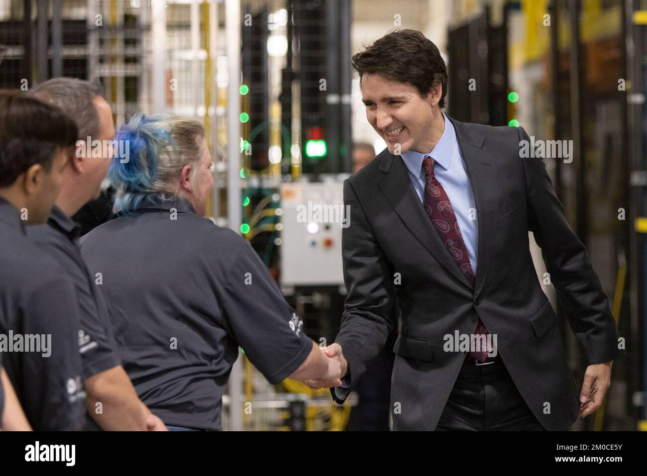 Prime Minister Justin Trudeau meets workers as he tours the General ...