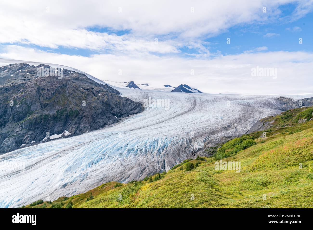 Exit Glacier and Harding Ice Field in Kenai Fjords National Park near Seward, Alaska Stock Photo