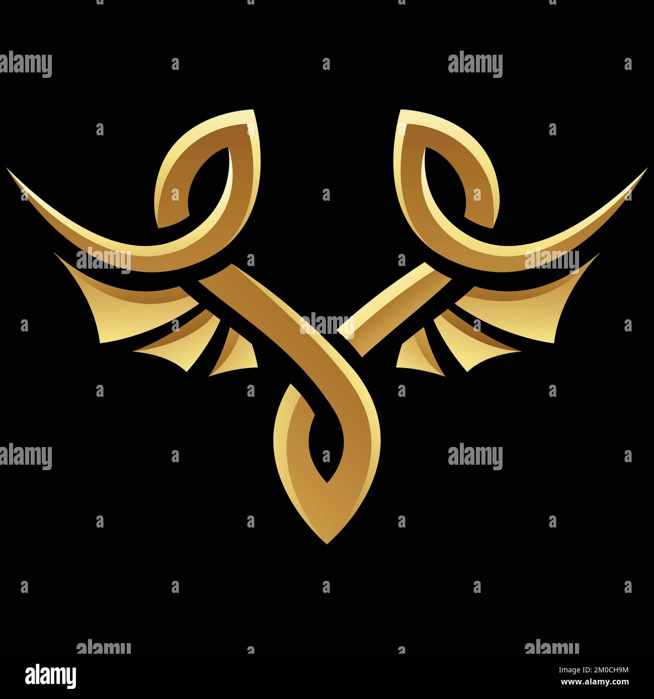 Golden Glossy Abstract Wings on a Black Background - Icon 2 Stock ...