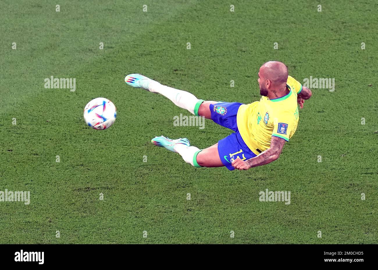Brazil's Dani Alves attempts a shot on goal during the FIFA World Cup Round of Sixteen match at Stadium 974 in Doha, Qatar. Picture date: Monday December 5, 2022. Stock Photo