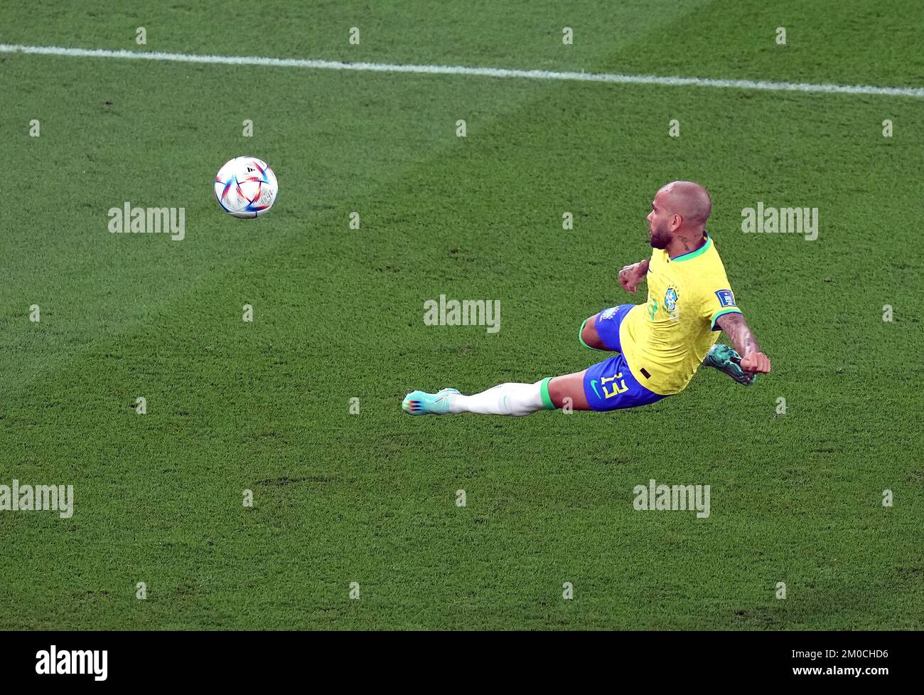 Brazil's Dani Alves attempts a shot on goal during the FIFA World Cup Round of Sixteen match at Stadium 974 in Doha, Qatar. Picture date: Monday December 5, 2022. Stock Photo