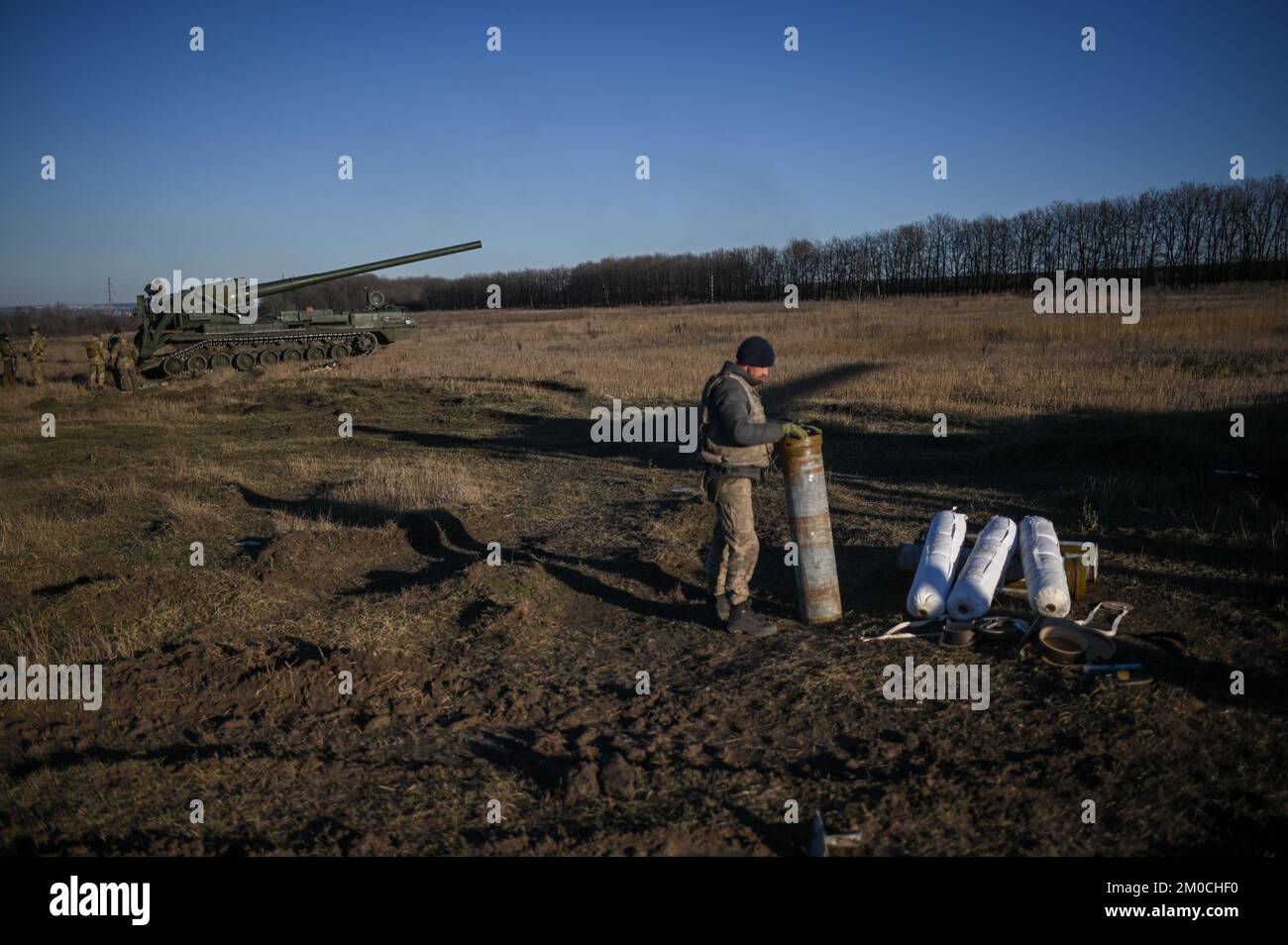 Donetsk, Ukraine, December 5, 2022. A Ukrainian servicemember unpacks ...