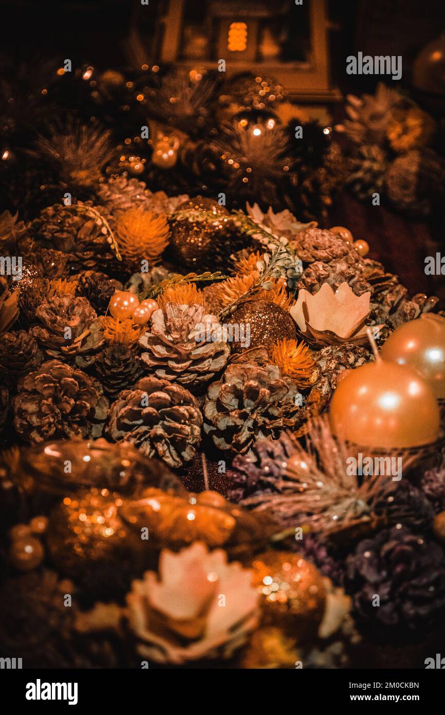 Christmas Decorations during Christmas Market's in Asti, Italy Stock Photo
