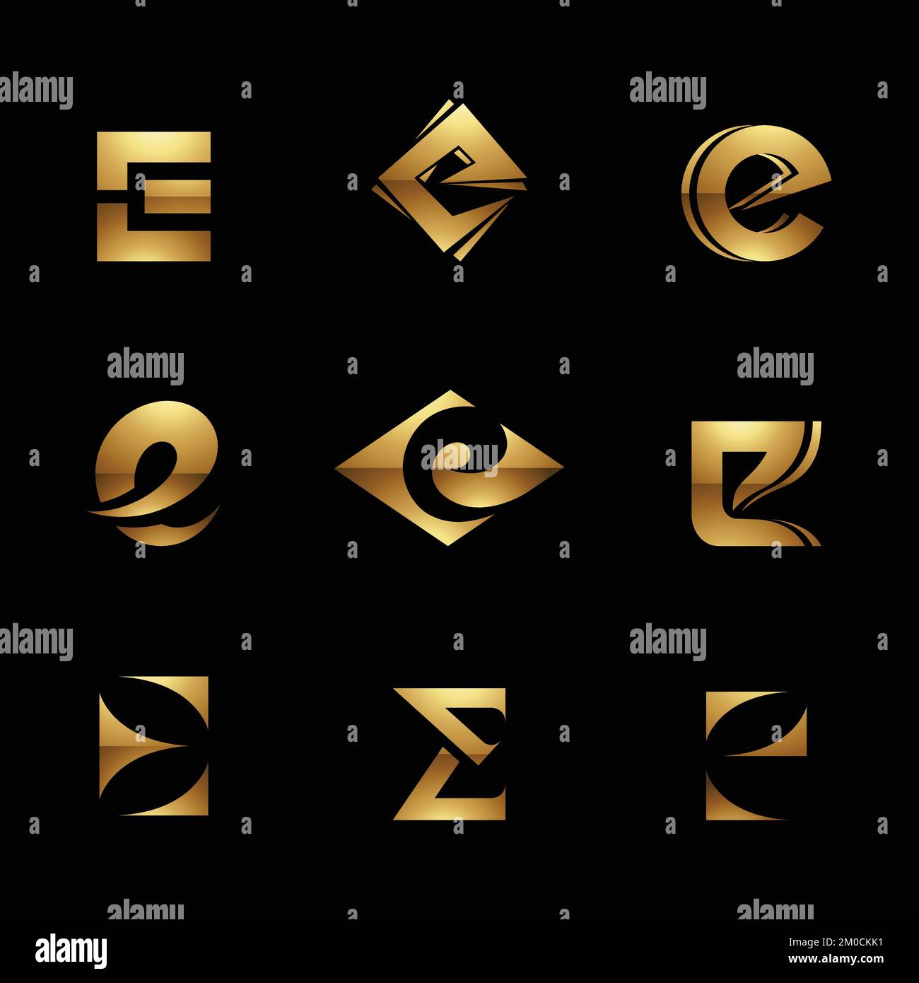 Golden Glossy Letter E Icons on a Black Background Stock Vector Image ...