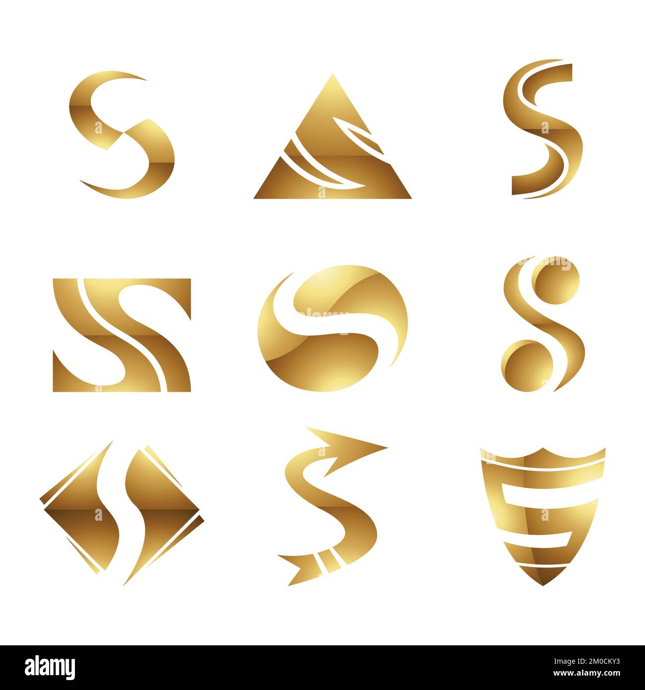Golden Glossy Letter S Icons on a White Background Stock Vector Image ...