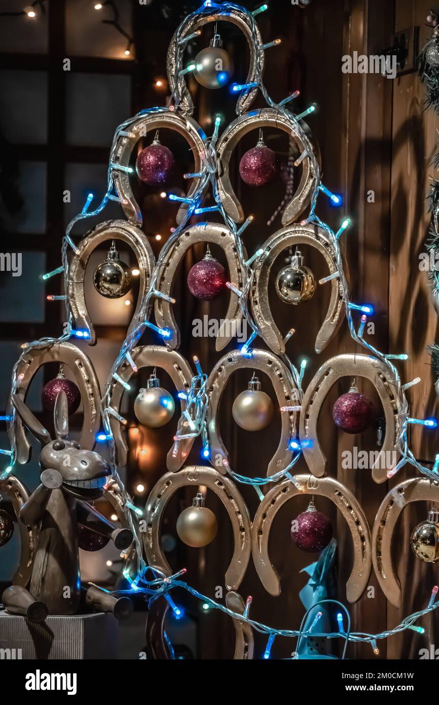 Christmas Decorations during Christmas Market's in Asti, Italy Stock Photo