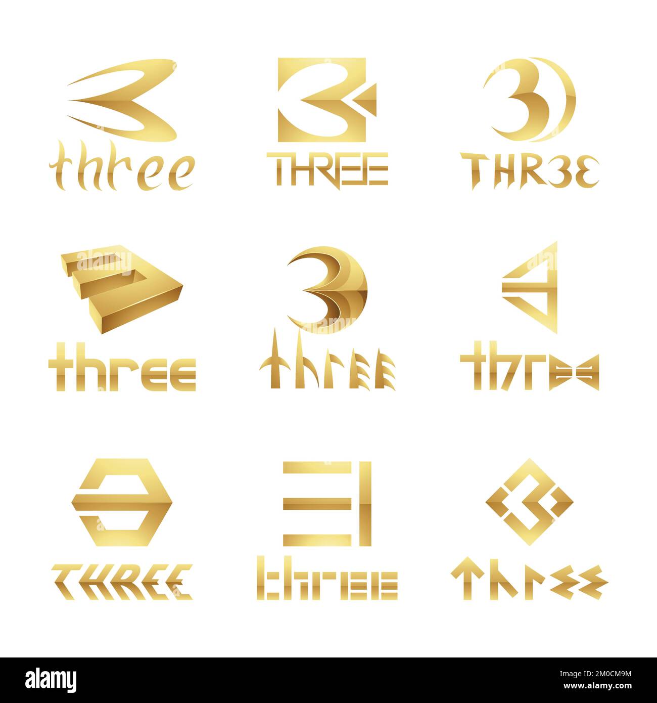 Golden Glossy Number 3 Icons on a White Background Stock Vector Image ...