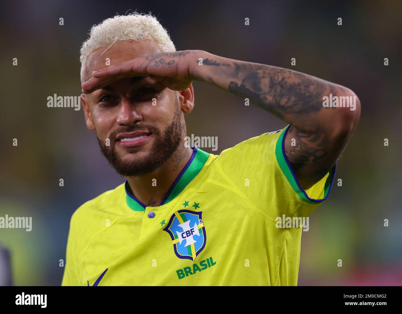 Doha, Qatar, 5th December 2022.  Neymar Jr of Brazil enjoys the win during the FIFA World Cup 2022 match at Stadium 974, Doha. Picture credit should read: David Klein / Sportimage Stock Photo