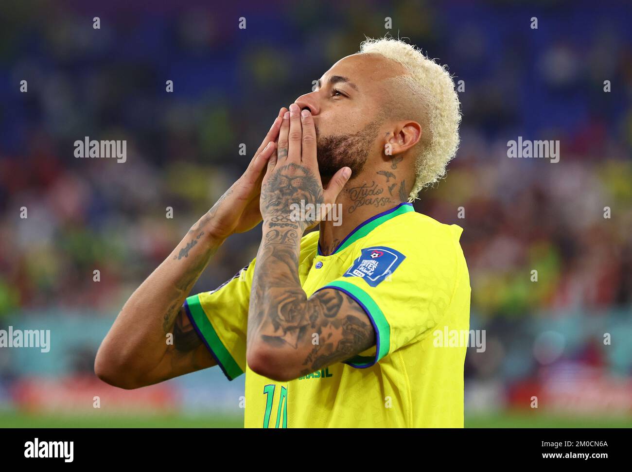 Doha, Qatar, 5th December 2022.  Neymar Jr of Brazil blows kisses during the FIFA World Cup 2022 match at Stadium 974, Doha. Picture credit should read: David Klein / Sportimage Stock Photo
