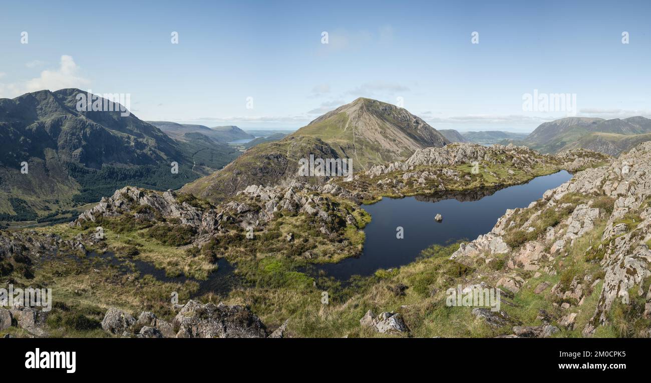 View from the summit of Haystacks showing Pillar and the High Stile ridge Stock Photo