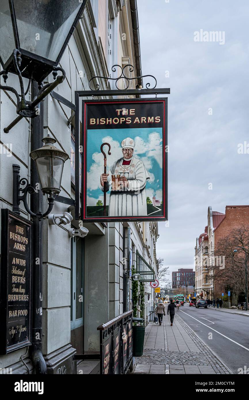 the bishops arms is a pub-sign in Lund sweden, December 3, 2022 Stock Photo