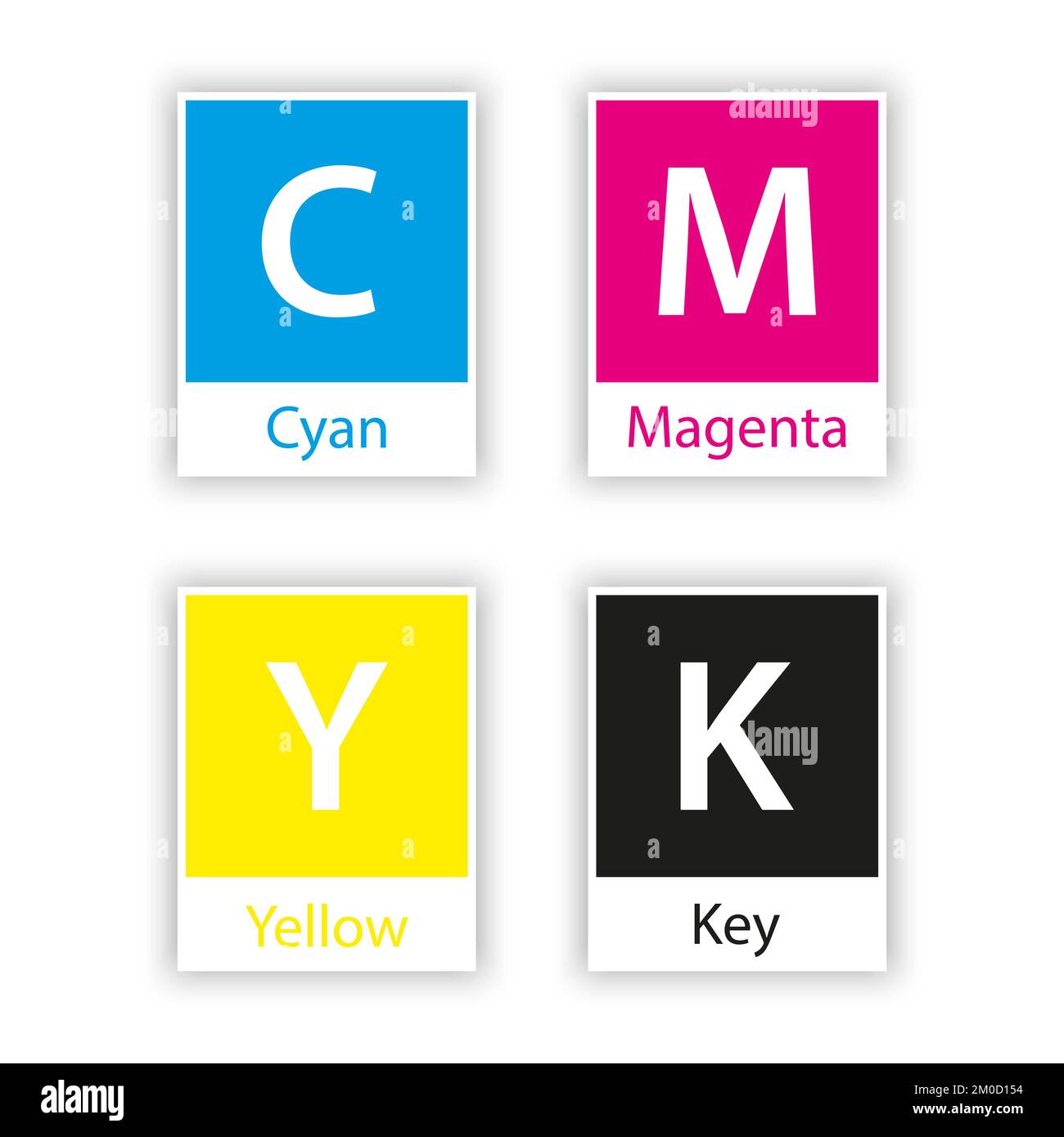 Separate swatch in cmyk color with color name isolated on white background, cyan, magenta, yellow, black, key Stock Vector