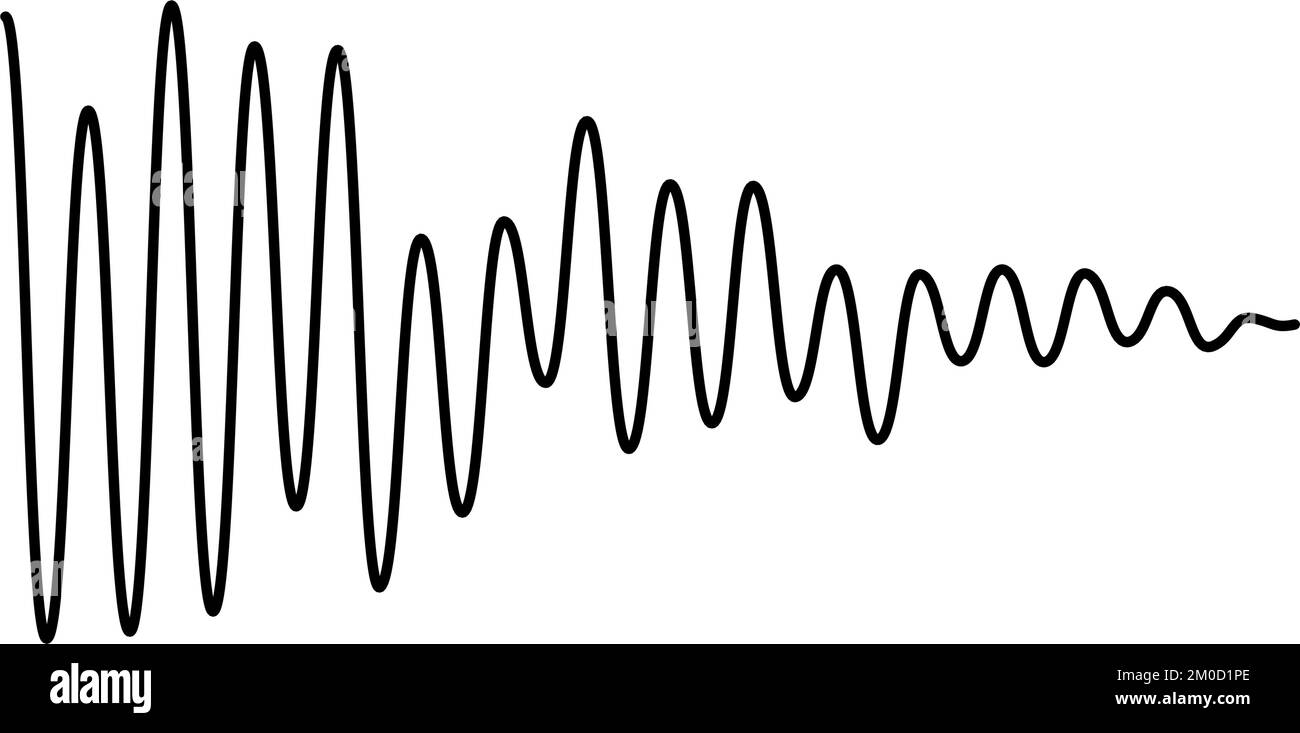 Sinusoid fading signal. Black curve sound wave. Voice or music audio concept. Pulsating line. Fading out electronic radio graphic. Stock Vector