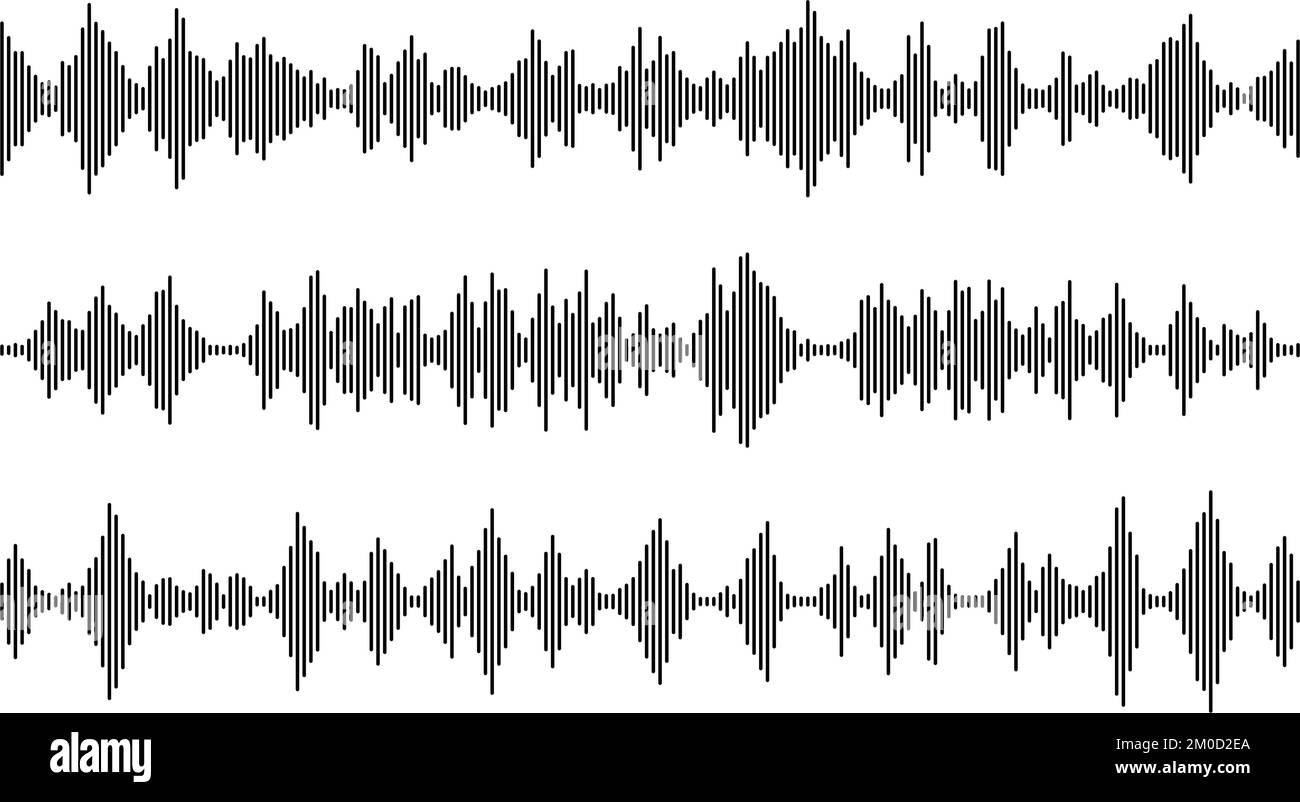 Black sound wave bars set. Music, podcast, audio track samples or voice