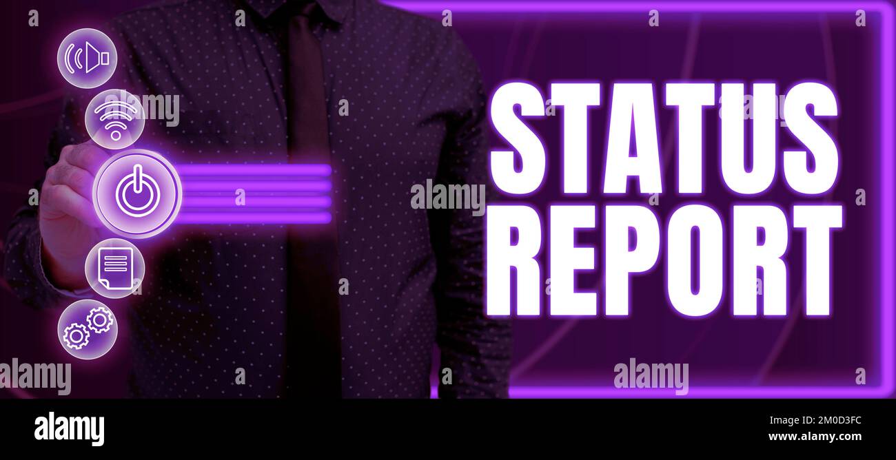 Text showing inspiration Status Report. Business idea Update Summary of