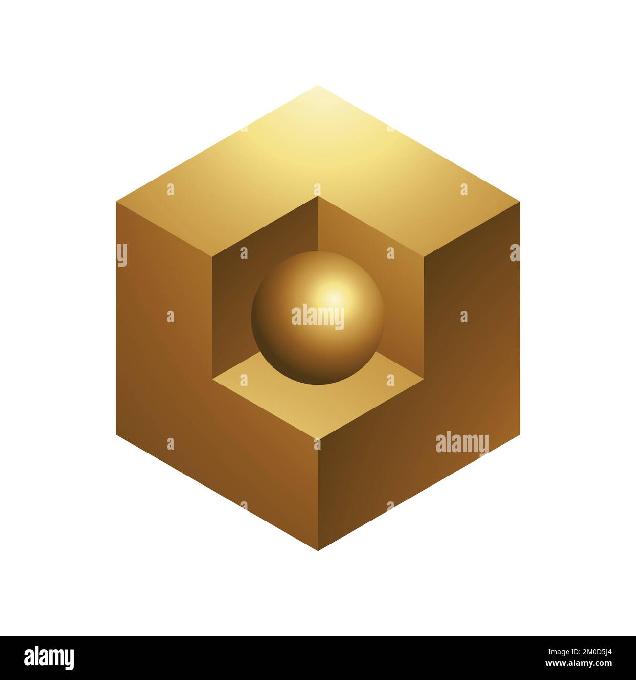 Golden Sphere and Cube on a White Background Stock Vector