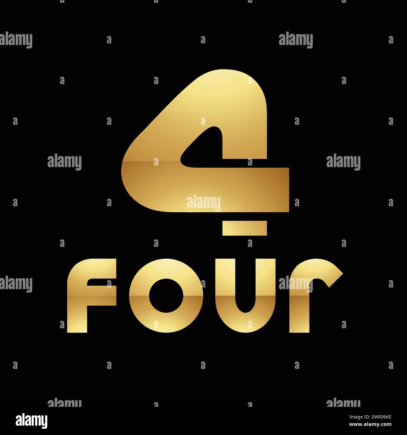 Golden Symbol for Number 4 on a Black Background - Icon 1 Stock Vector