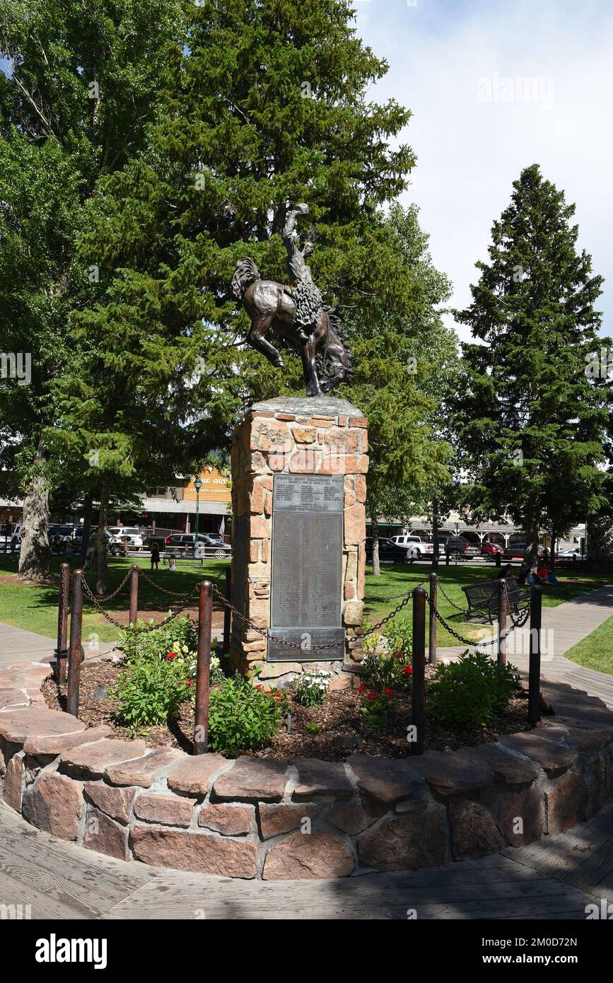JACKSON, WYOMING - 26 JUN 2022: Operation Desert Shield - Desert Storm Monument in the Town Square in Jackson Hole. Stock Photo