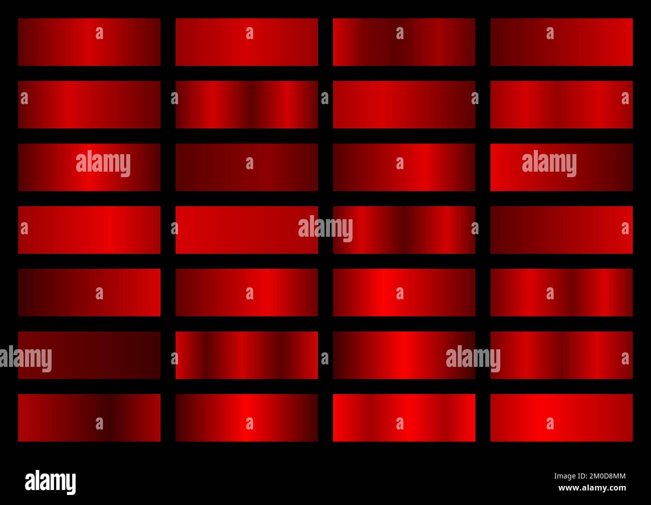 Vector set of red metallic gradients. Swatches collection. Shiny