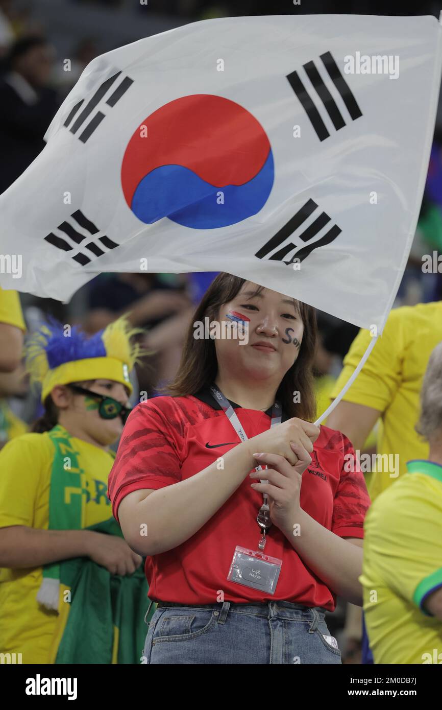 Qatar, 05/12/2022, World Cup 2022: Brazil 4 Korea Republic 1 Match #54 - Brazil vs. Korea Republic  at Stadium 974  Brazil 4 - Korea Republic 1 Brazils goals by #9 RICHARLISON  #18 GABRIEL JESUS #13 DANI ALVES #7 LUCAS PAQUETA  Korea goal by : #8 PAIK Seungho Stock Photo