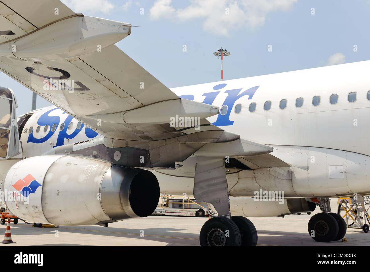 VENICE - JUNE 12: Spanair jet airplane landed on June 12, 2011 in Venice, Italy. Spanair S.A. was a Spanish airline. The last passenger flight was JK1 Stock Photo