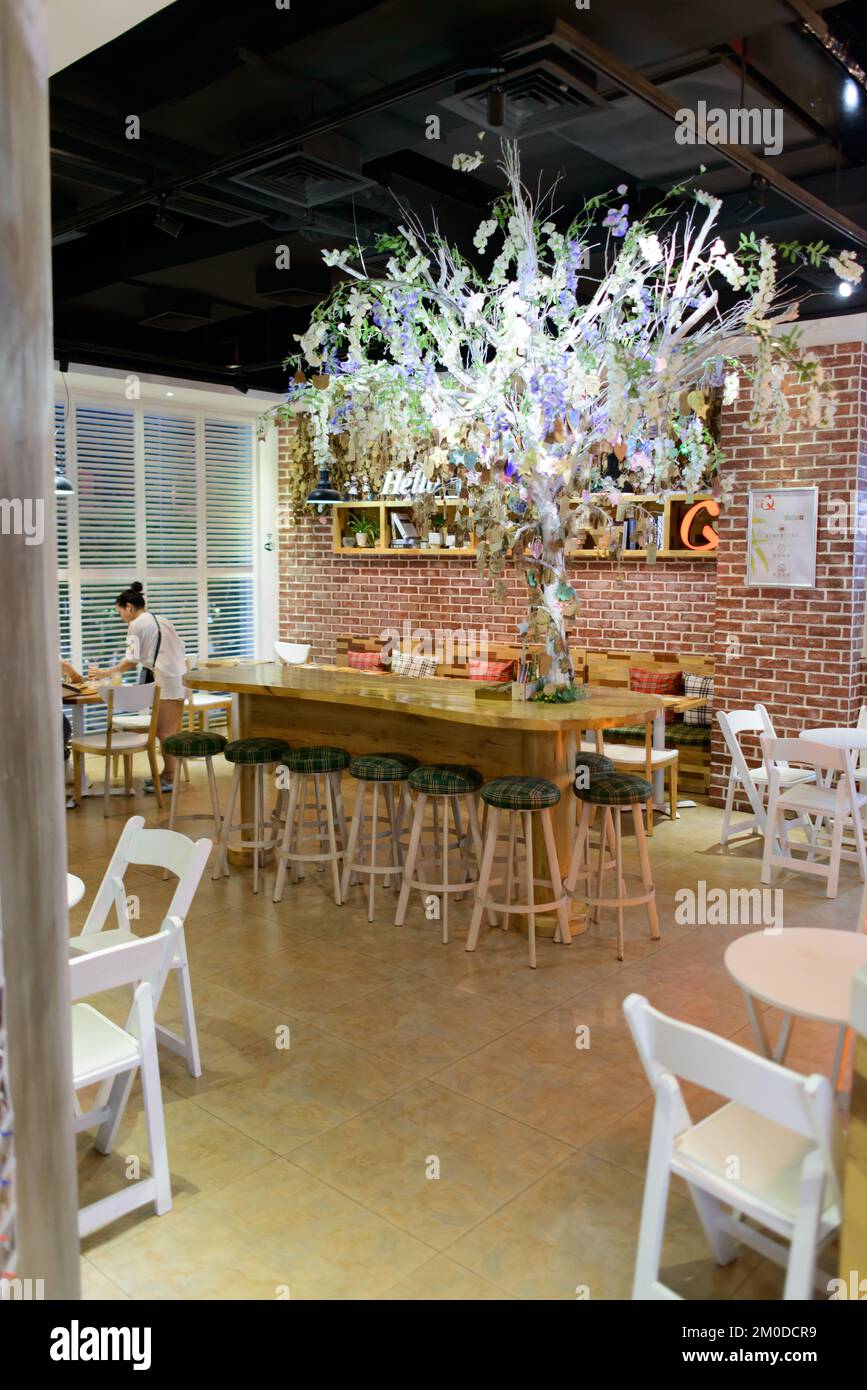 SHENZHEN, CHINA-APRIL 12: cafe interior on April 12, 2014 in Shenzhen, China. ShenZhen is regarded as one of the most successful Special Economic Zone Stock Photo