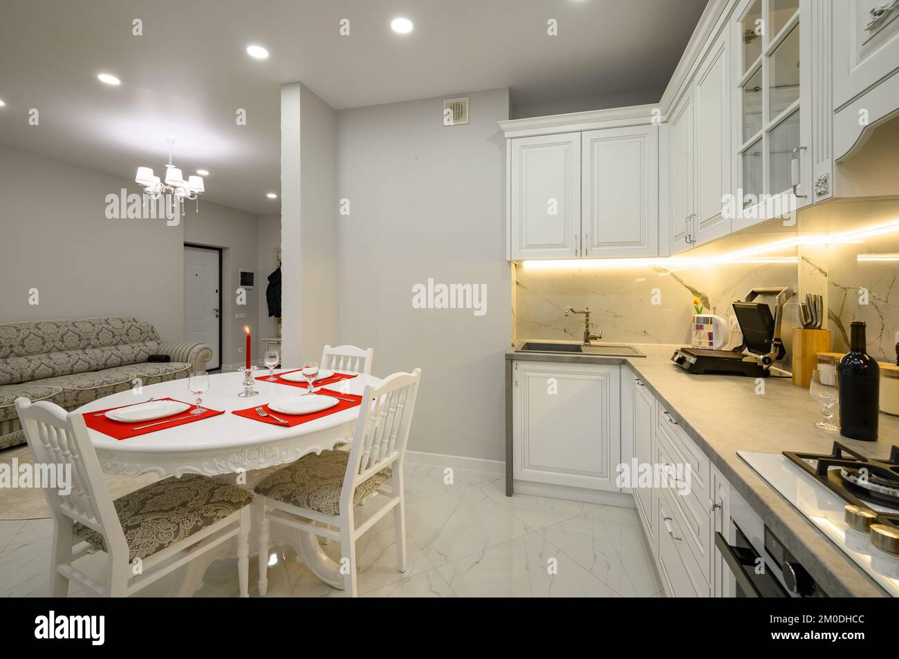 Interior of bright modern kitchen decorated for Christmas Stock Photo ...