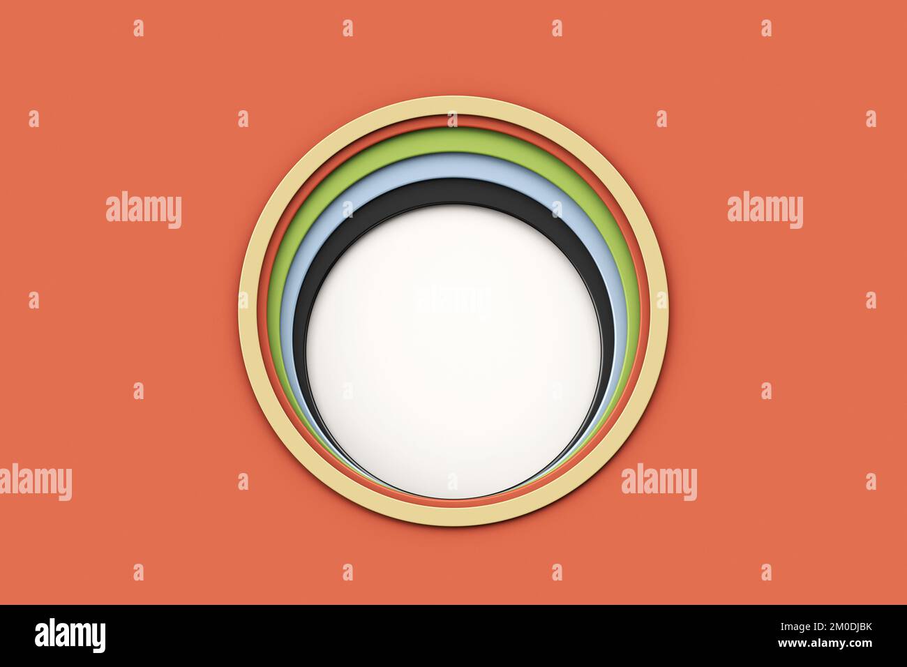 3D realistic background with colorful paper cut round holes. Stacks of paper that have been cut