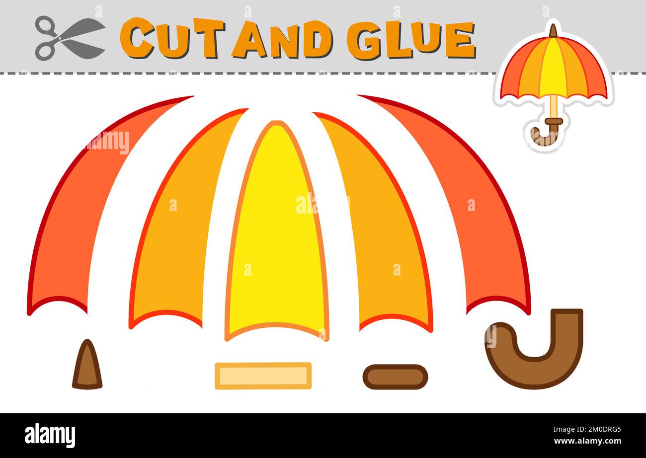 Cut out applique and glue a umbrella. Vector illustration. Paper game for children's creativity, activity and learning Stock Vector