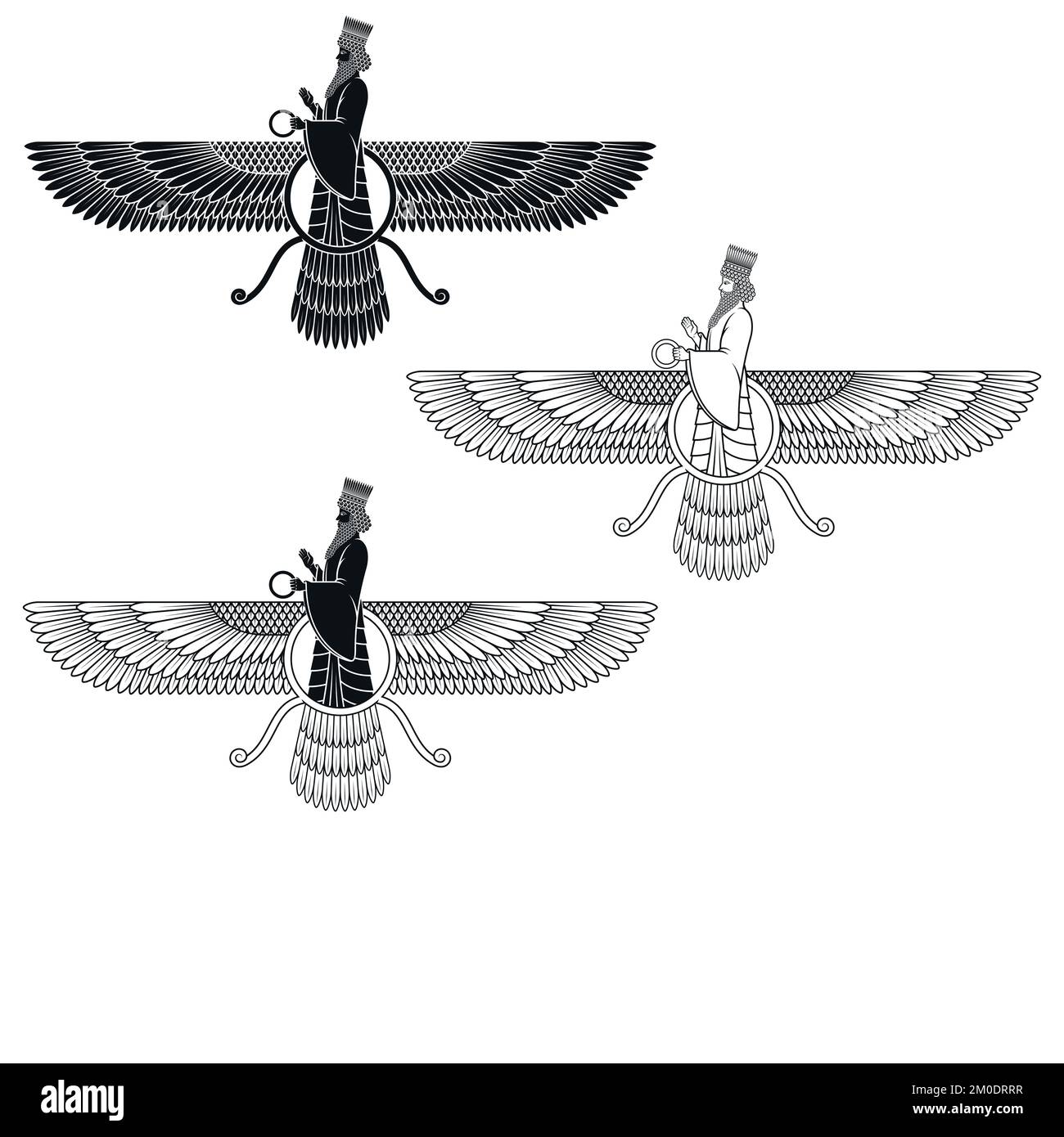 Zoroastrianism religious symbol silhouette vector design, Faravahar symbol silhouette Stock Vector
