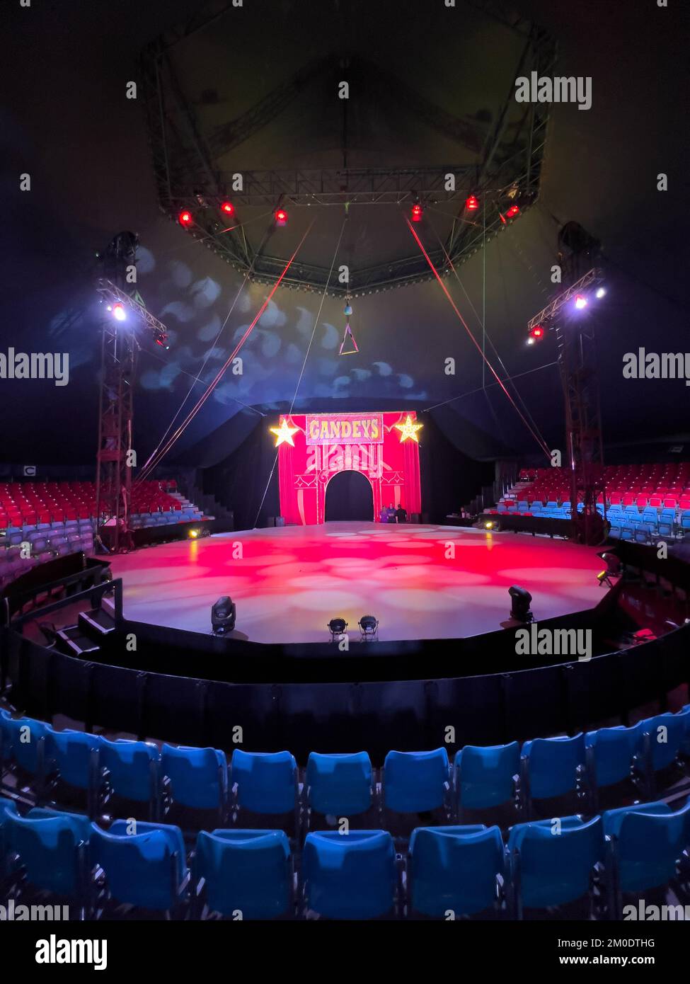Interior view inside a circus tent before the live performance started. Stock Photo