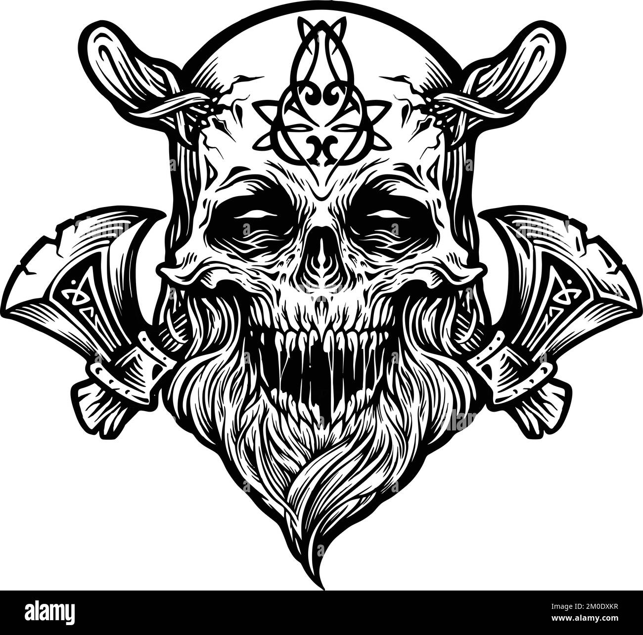 Skull Viking Warrior with Axe monochrome vector illustrations for your ...